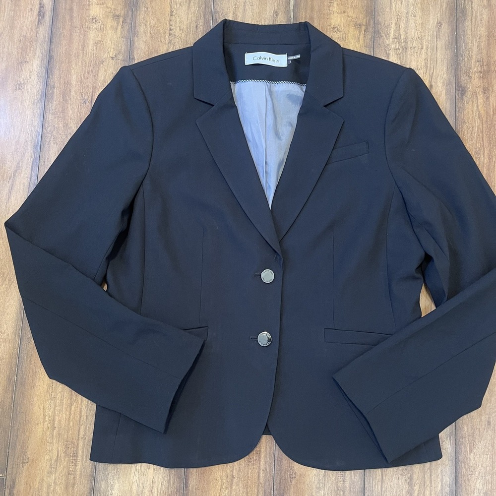 CALVIN KLEIN Women's (Size 12) Solid Black 2 Button Suit Jacket Blazer Coat Top